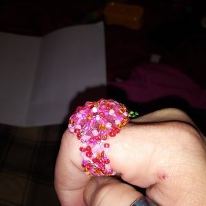 Hot pink crystal bead ring